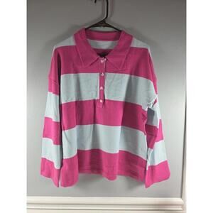 Women's Collared Pullover Sweater Pink & Gray Loose Fit Large NEW!